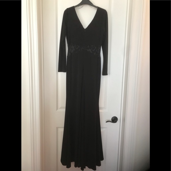 Badgley Mischka Black Drape Front Gown with Peek-A-Boo Lace Insert - Picture 2 of 6